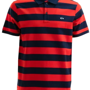 Polo in piqué di cotone a righe di colore blu e rosso