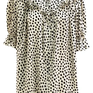 Blusa in crêpe de chine a pois color avorio e nero