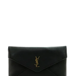 Pochette Envelope logo Cassandre in pelle colore nero