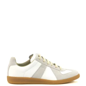 Sneakers Replica in pelle liscia color bianco e suede color grigio chiaro