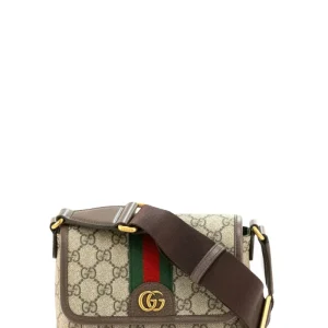 Mini borsa Ophidia in tessuto GG beige e marrone scuro