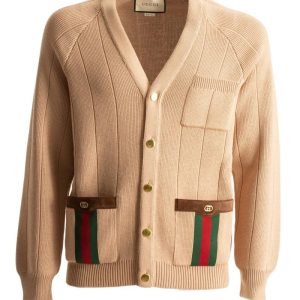Gucci 626349 XKBFJ2184 Cardigan in Misto Lana Lavorata a Maglia con Nastro Web