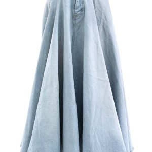 Gonna Godet in denim di cotone di colore azzurro