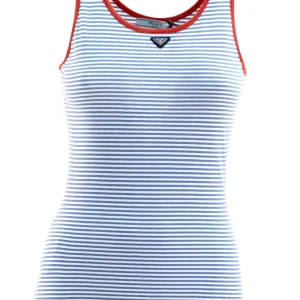 Top in cotone a righe di colore bianco e azzurro