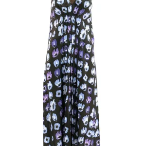 Abito in viscosa di colore nero con stampa floreale multicolore