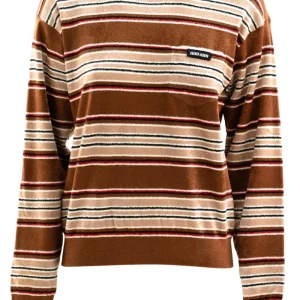 Pullover in ciniglia a righe color tabacco