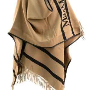 Poncho in lana jacquard color cammello