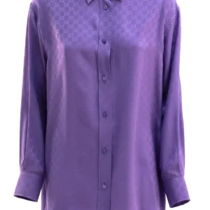 Camicia in seta jacquard GG di colore viola