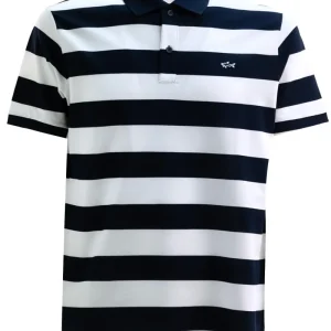 Polo in piqué di cotone a righe di colore blu e bianco