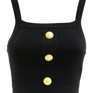 Top brassière in maglia di colore nero