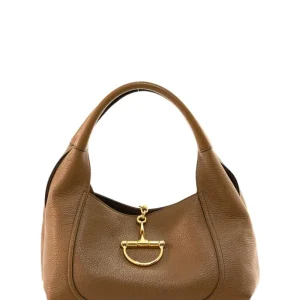 Borsa a spalla Gucci Softbit in pelle martellata di colore cammello