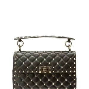 Borsa Rockstud Spike in pelle matelassè colore nero.
