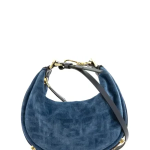 Borsa Fendigraphy Mini in Tessuto Denim Floccato