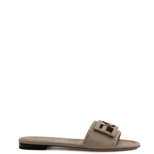 Sandali Baguette slide in pelle martellatacolor tortora