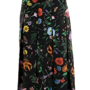 Gonna Midi Plissettata in Twill di Seta