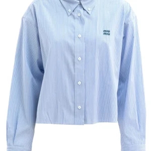 Camicia in popeline a righe color bianco e azzurro