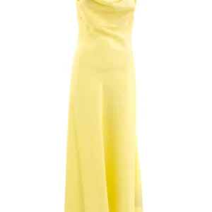 Abito lungo in raso di seta di colore giallo
