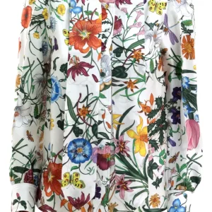 Camicia in Twill di Seta Stampata con Fiocco