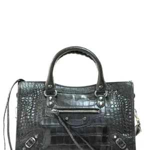 Borsa City in pelle stampa cocco color platino