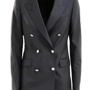 Abito doppiopetto gessato in lana di colore grigio