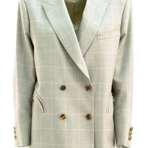 Blazer Doppiopetto in Lana, Seta e Lino