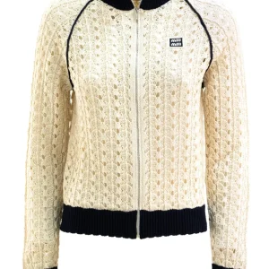 Cardigan Traforato con Zip in Cotone