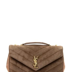 Borsa Loulou Media in suede matelassé color marrone