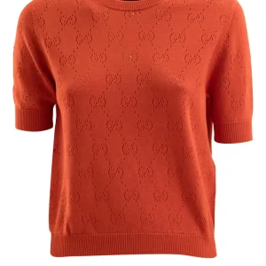 Maglia in Cotone e Seta Pointelle con GG