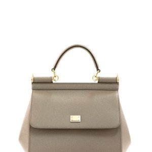 Borsa Sicily Media in pelle di vitello Dauphine di color beige