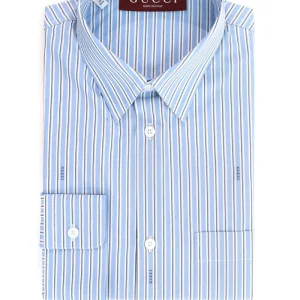 Camicia in popeline di cotone a righe di colore azzurro e bianco