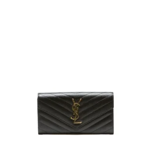 Portafoglio in pelle grain de poudre matelassè color nero