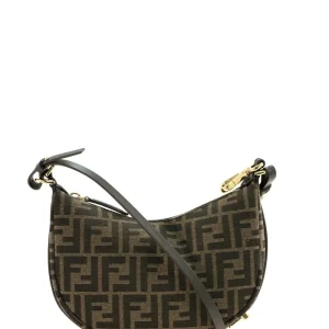 Borsa Fendigraphy in tessuto con motivo FF jacquard color marrone