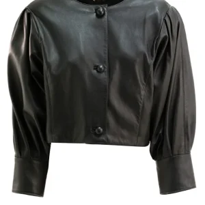 Giacca Corta Senza Colletto in Pelle