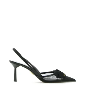 Slingback in pelle e rete color nero