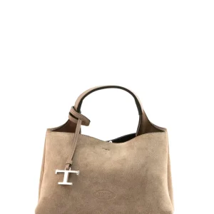 Borsa in suede color tortora