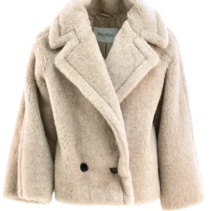 Cappotto Teddy corto in alpaca e cachemire color sabbia