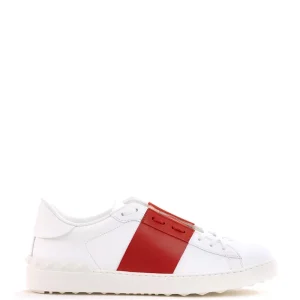 Sneakers Open low-top in pelle liscia color bianco con fasce laterali blu