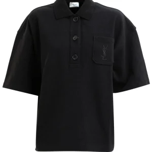 Polo Cassandre in piqué di cotone di colore nero