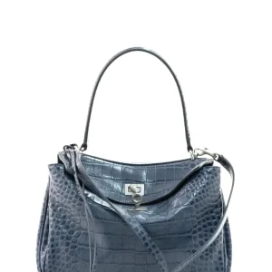 Borsa Rodeo in pelle stampa cocco color blu scuro effetto sbiadito