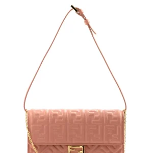 Portafoglio con catena Baguette in nappa FF color rosa