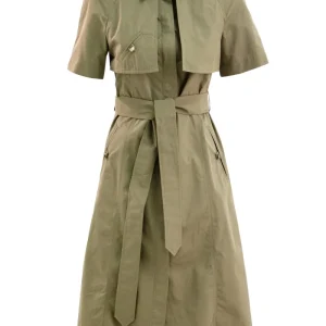 Abito trench in popeline di cotone di colore verde militare