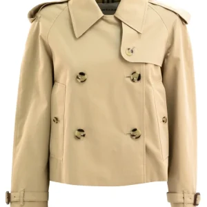 Giacca trench cropped in gabardine di colore beige