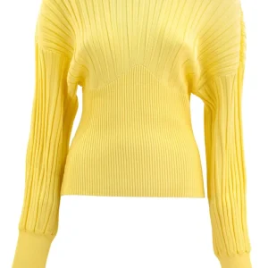 Pullover in maglia a coste di colore giallo