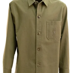 Giacca-camicia in gabardine color verde kaki