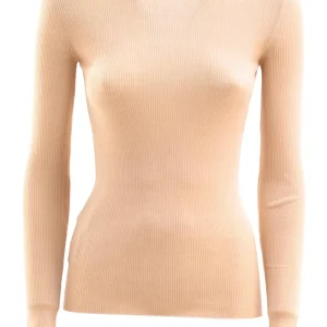 Pullover in lana vergine a coste color rosa cipria