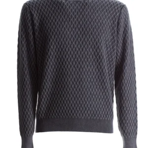 Pullover Girocollo con Motivo a Rombi in Lana e Cashmere