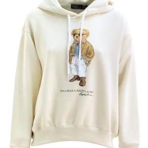 Felpa con cappuccio Polo Bear in cotone color avorio