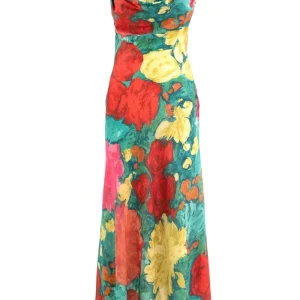 Abito lungo in raso di seta multicolore