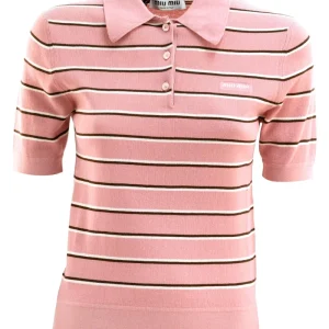 Polo in maglia di cotone a righe di colore rosa