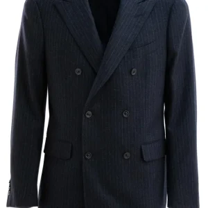 Abito doppiopetto gessato in lana di colore blu